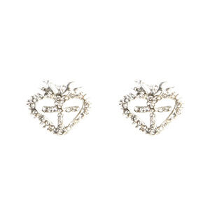 Virgins Saints & Angels Silver Heart Cross Stud Earrings